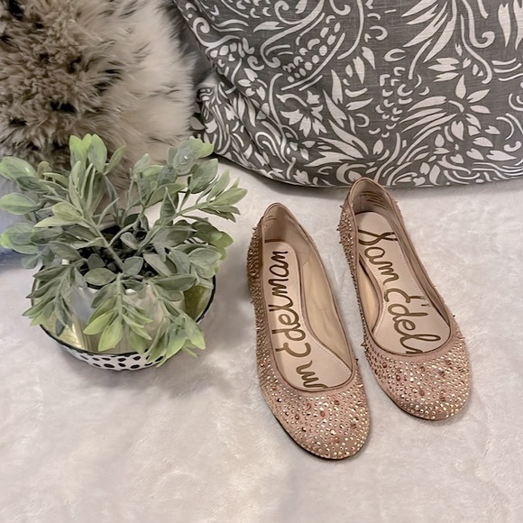 Sam Edelman Jolie Leather Sparkle Rose Pink Gold Studded Ballet Style Flats Sz 6 - Picture 1 of 12